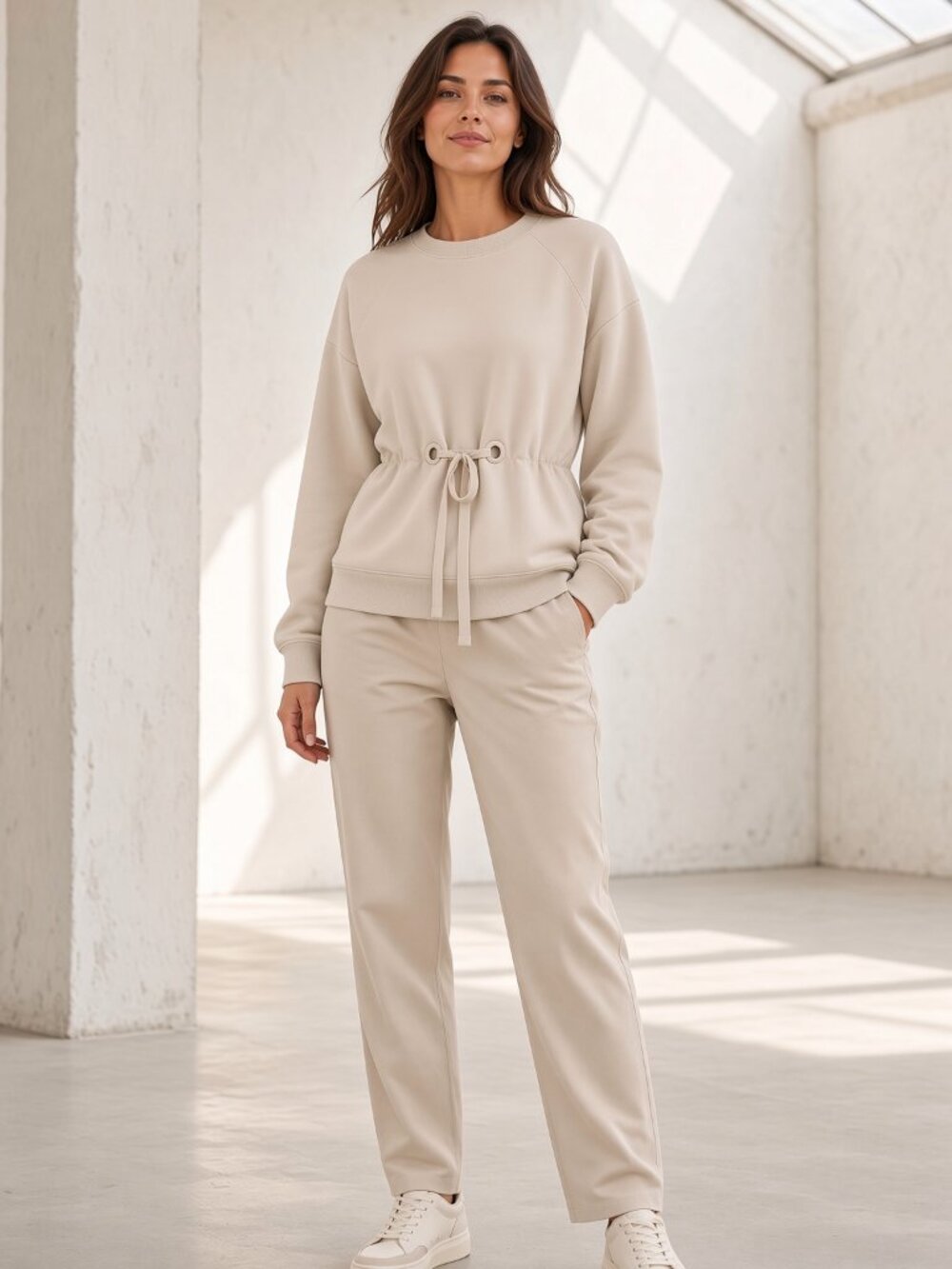 Joseph Women Cream Loop Back Eyelet Cotton Pullover Sweater Oversized US XL